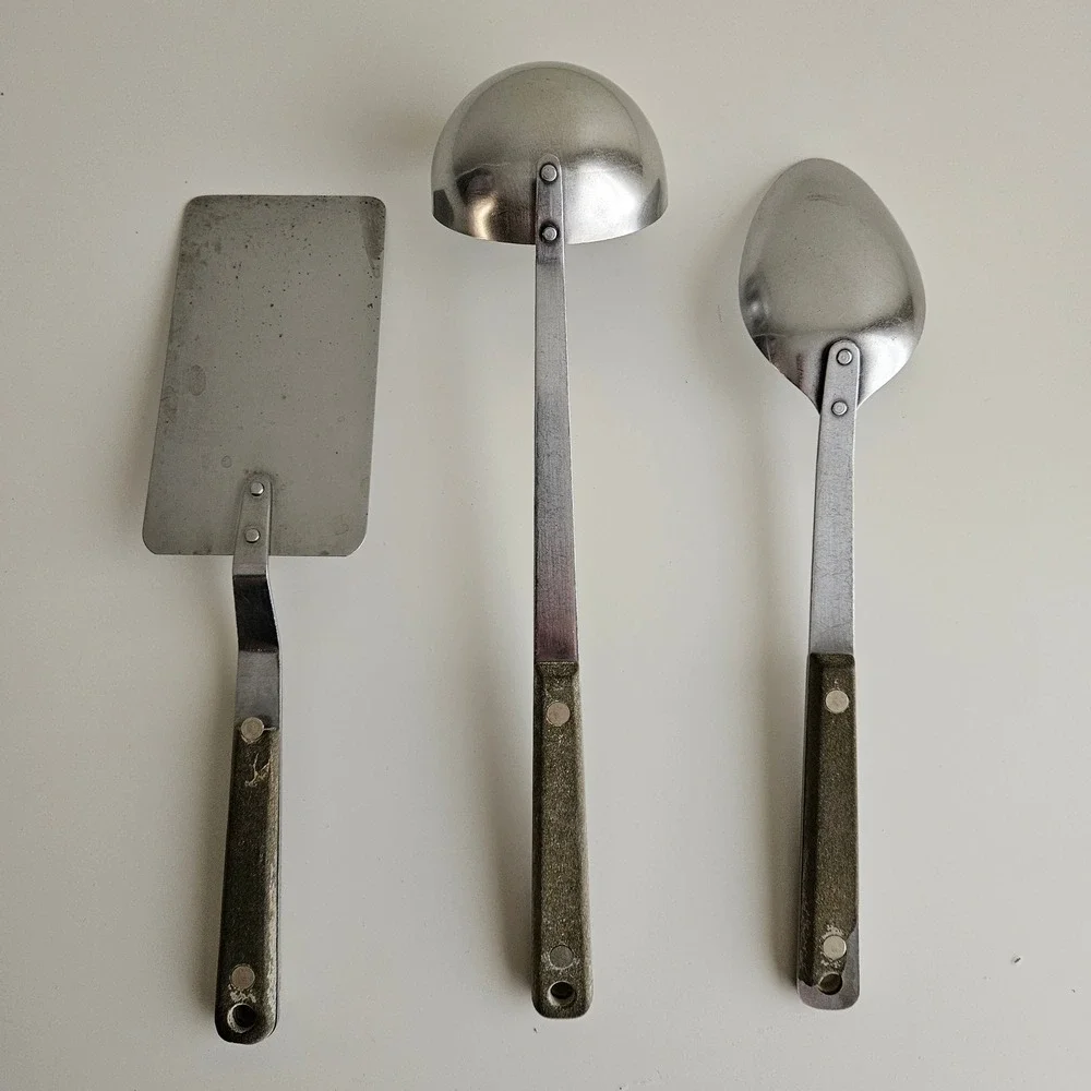 Ekco Flint Arrowhead Vintage Stainless Steel Kitchen Utensil‎ Set 3pc USA FLAWS